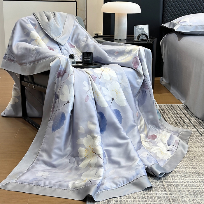 91家纺网 家纺一手货源 找家纺 若未家居 LOVEWE HOUSE 2025新款兰精天丝印花夏被及夏被四件套 紫郁气氛（床单款+床盖款）