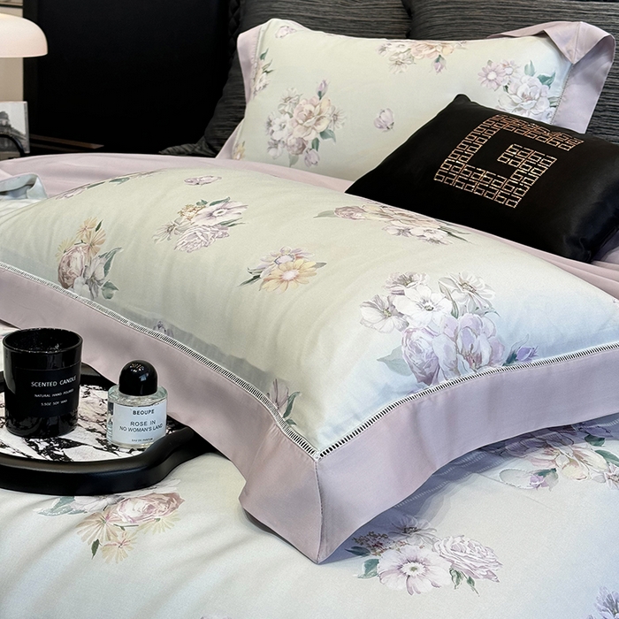 91家纺网 家纺一手货源 找家纺 若未家居 LOVEWE HOUSE 2025新款兰精天丝印花夏被及夏被四件套 爱意浓郁（床单款+床盖款）