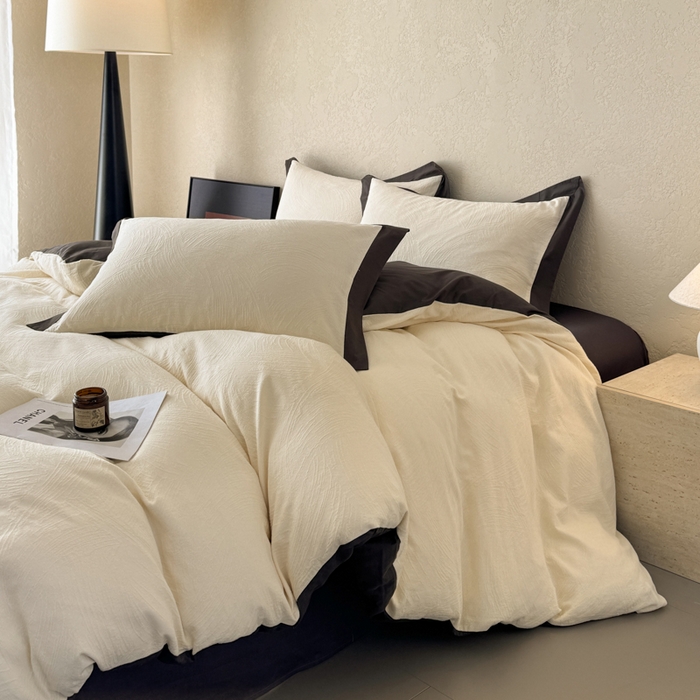 91家纺网 家纺一手货源 找家纺 若未家居 LOVEWE HOUSE 2025新款50S色织空气层水洗大提花全棉四件套 流光-云氧白