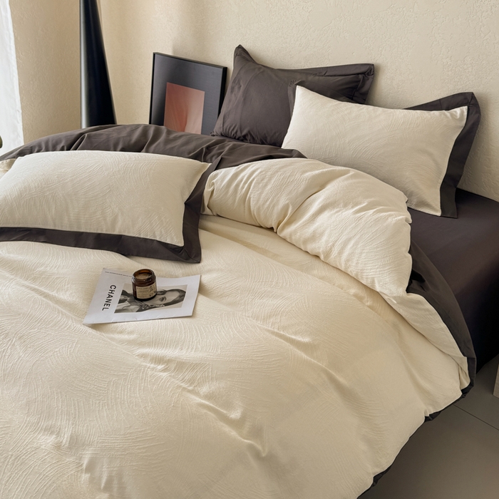 91家纺网 家纺一手货源 找家纺 若未家居 LOVEWE HOUSE 2025新款50S色织空气层水洗大提花全棉四件套 流光-云氧白