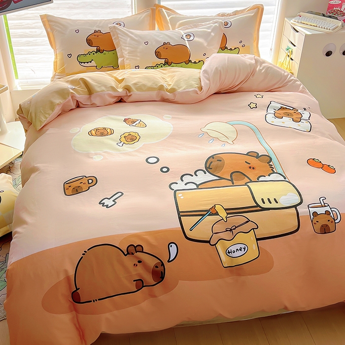 91家纺网 家纺一手货源 找家纺 2025新款原创设计卡皮巴拉全棉四件套-有作品登记证书 向往的生活