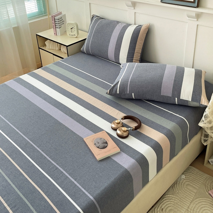 91家纺网 家纺一手货源 找家纺 2025新款全棉水洗棉套件-单床笠 流年灰