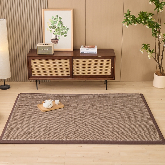 91家纺网 家纺一手货源 找家纺 绒艺席业 2025新款PE藤席地垫 饼干花 灰色