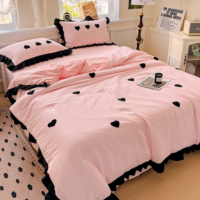 91家纺网 家纺一手货源 找家纺 梦之岛 2025新款韩版小泡泡水洗棉毛巾绣四件套-蝶梦 蝶梦爱心-玉