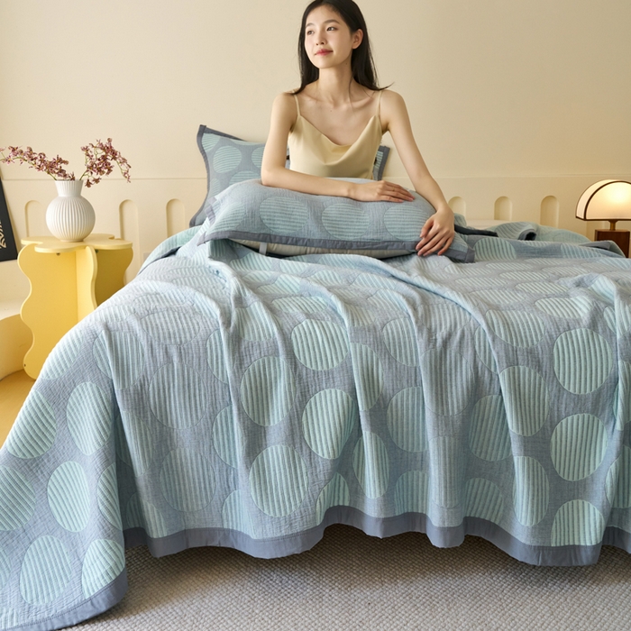 91家纺网 家纺一手货源 找家纺 棠薇家纺  2025新款北欧风盖毯毛巾被 圆点生活