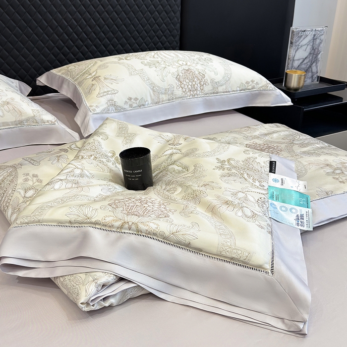 91家纺网 家纺一手货源 找家纺 若未家居 LOVEWE HOUSE 2025新款兰精天丝印花夏被及夏被四件套 宫廷华尔兹（床单款+床盖款）