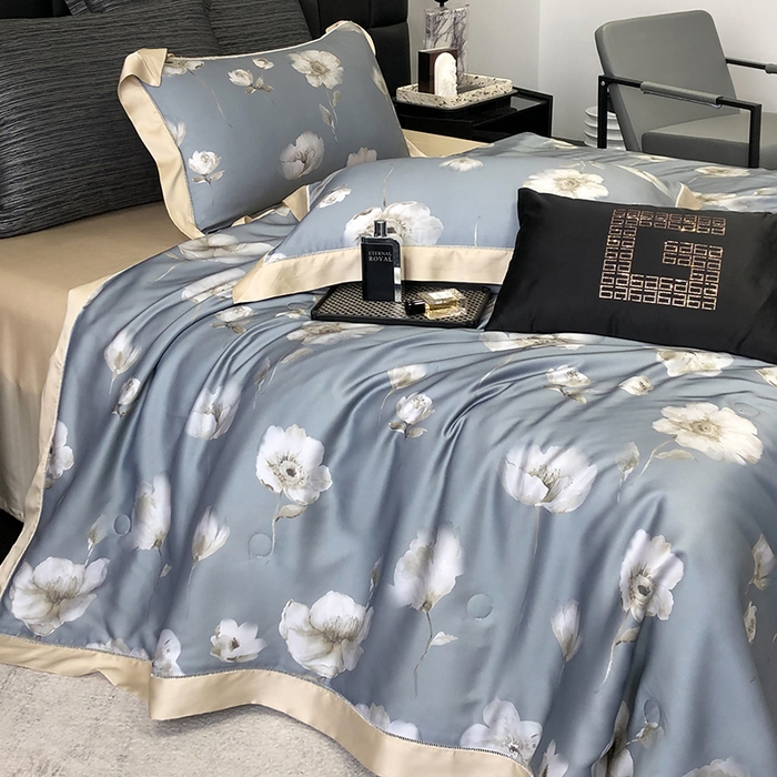 91家纺网 家纺一手货源 找家纺 若未家居 LOVEWE HOUSE 2025新款兰精天丝印花夏被及夏被四件套 蒲公英之恋（床单款+床盖款）