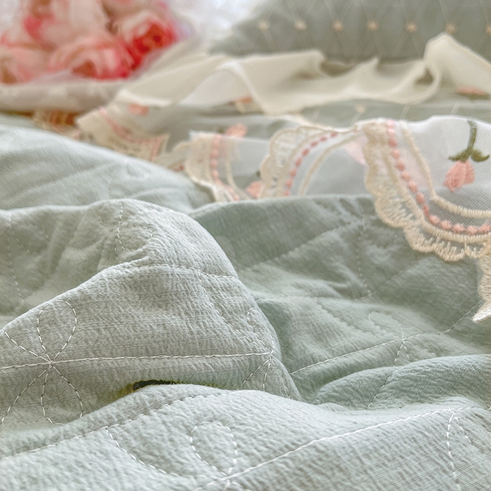 91家纺网 家纺一手货源 找家纺 网红馆（ck家纺） 2025新款优舒棉蕾丝花边床裙四件套-玛格丽 水绿