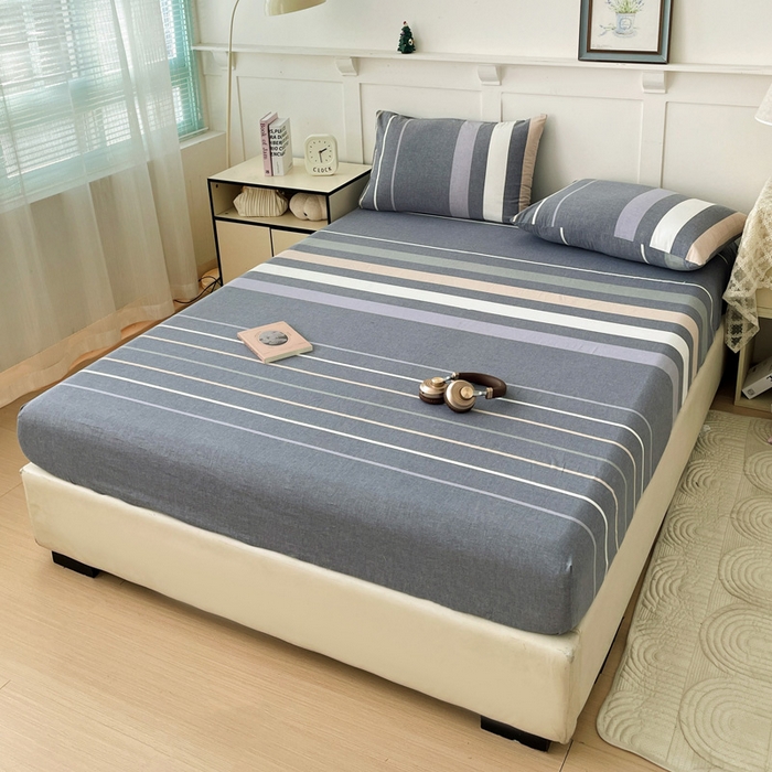 91家纺网 家纺一手货源 找家纺 2025新款全棉水洗棉套件-单床笠 流年灰