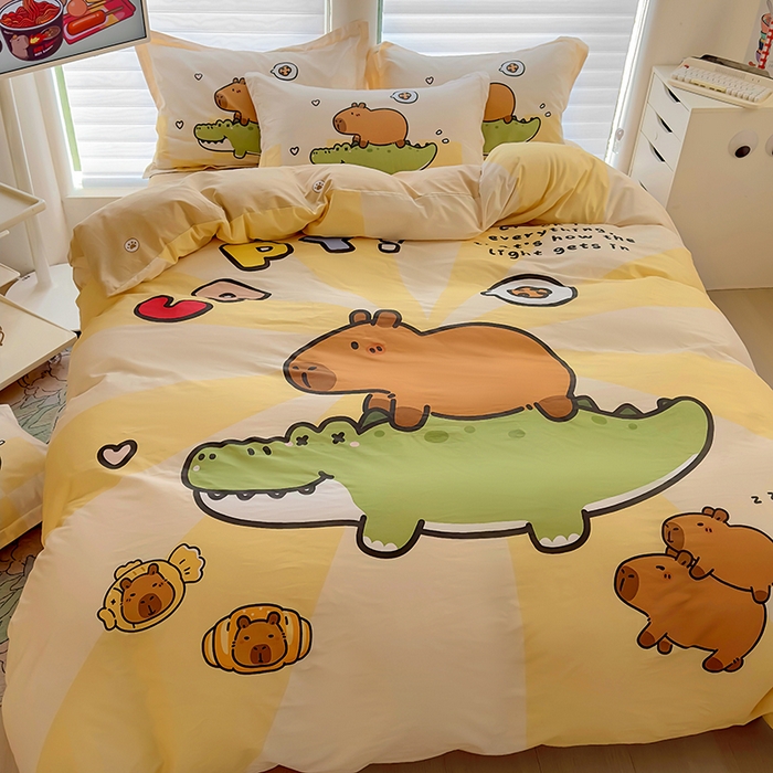 91家纺网 家纺一手货源 找家纺 2025新款原创设计卡皮巴拉全棉四件套-有作品登记证书 趴趴巴拉