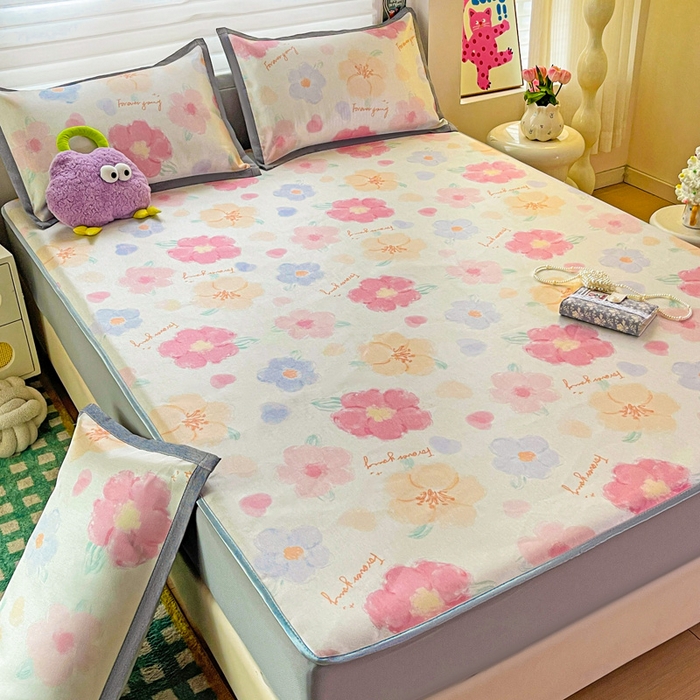 91家纺网 家纺一手货源 找家纺 金盛纺 2025新款A类数码印花冰丝席-床笠款 天女散花