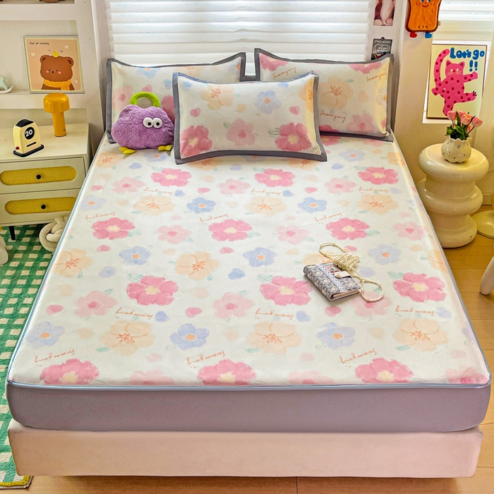 91家纺网 家纺一手货源 找家纺 金盛纺 2025新款A类数码印花冰丝席-床笠款 天女散花