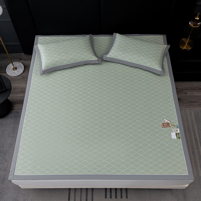 91家纺网 家纺一手货源 找家纺 小牛席业 2025新款轻奢风凉感冰丝席-月亮爱心系列 绿色