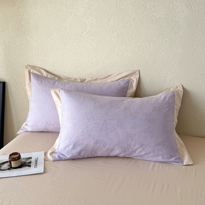 91家纺网 家纺一手货源 找家纺 若未家居 LOVEWE HOUSE 2025新款50S色织空气层水洗大提花全棉四件套 梦蝶-有氧紫