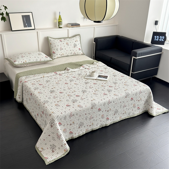 91家纺网 家纺一手货源 找家纺 美优兰 2025春夏新款双面天丝高温砂洗床盖 草坪派对