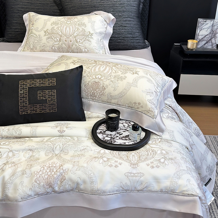 91家纺网 家纺一手货源 找家纺 若未家居 LOVEWE HOUSE 2025新款兰精天丝印花夏被及夏被四件套 宫廷华尔兹（床单款+床盖款）