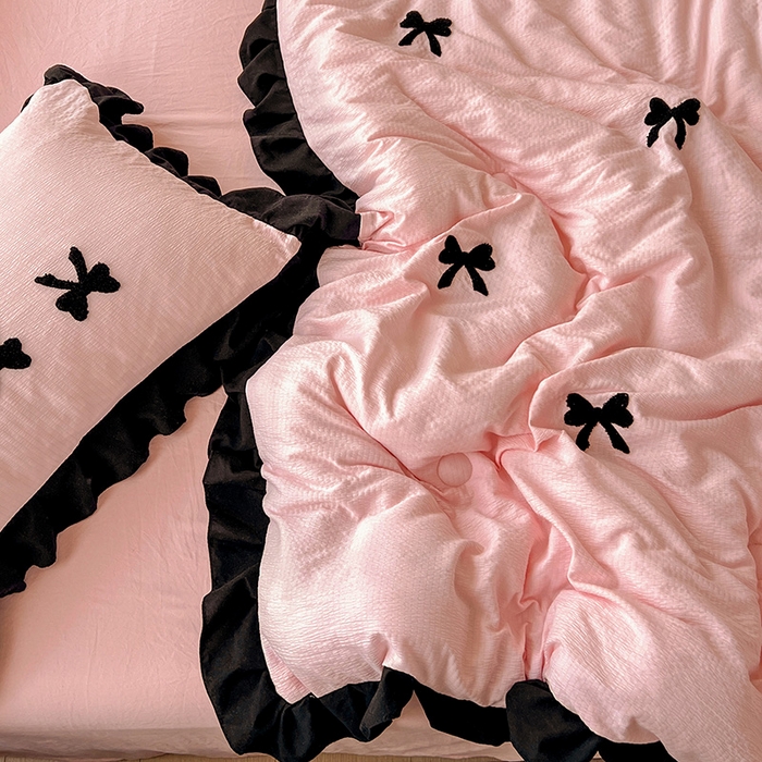 91家纺网 家纺一手货源 找家纺 梦之岛 2025新款韩版小泡泡水洗棉毛巾绣四件套-蝶梦 蝶梦蝴蝶结-玉