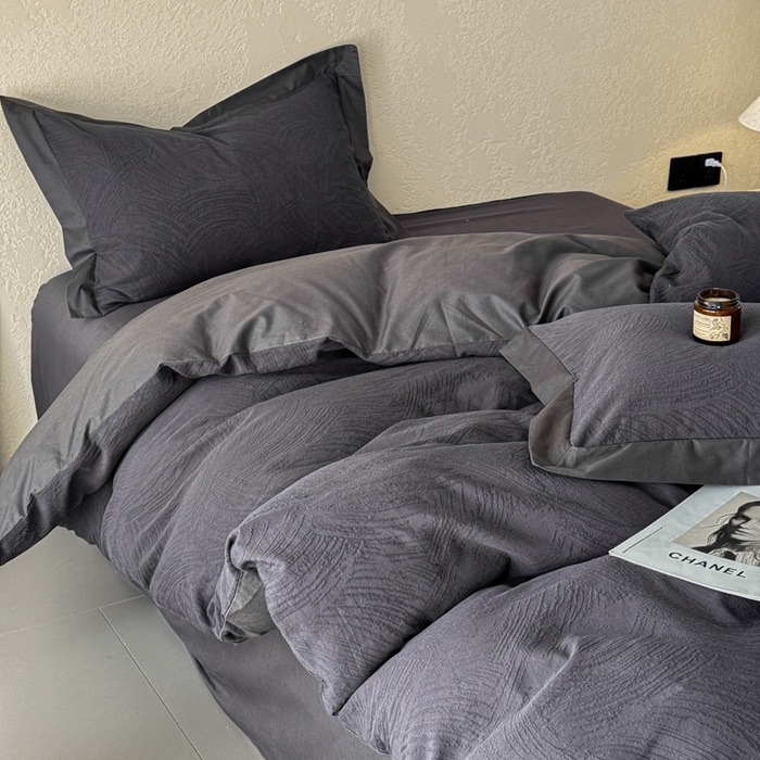 91家纺网 家纺一手货源 找家纺 若未家居 LOVEWE HOUSE 2025新款50S色织空气层水洗大提花全棉四件套 流光-碳素灰