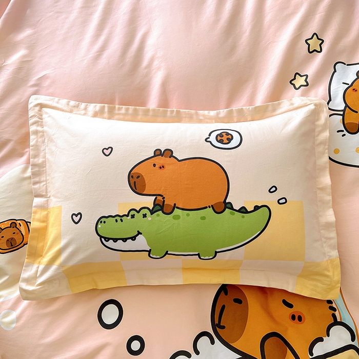 91家纺网 家纺一手货源 找家纺 2025新款原创设计卡皮巴拉全棉四件套-有作品登记证书 向往的生活