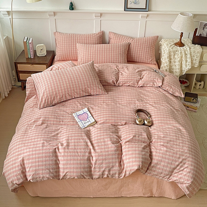 91家纺网 家纺一手货源 找家纺 大柏树 2025新款全棉水洗棉套件-床单四件套 日落红