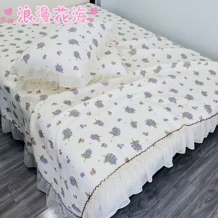 希朵2025新款凉感丝小冰柠床盖三件套 浪漫花海