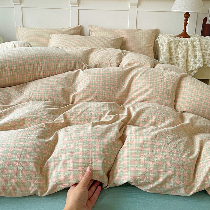 91家纺网 家纺一手货源 找家纺 大柏树 2025新款全棉水洗棉套件-床单四件套 春野玉