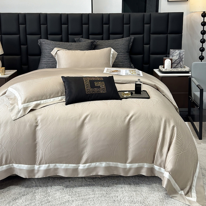 91家纺网 家纺一手货源 找家纺 若未家居 LOVEWE HOUSE 2025新款天丝提花套件撞色轻奢风四件套-天丝布拉格 天丝布拉格 香槟米