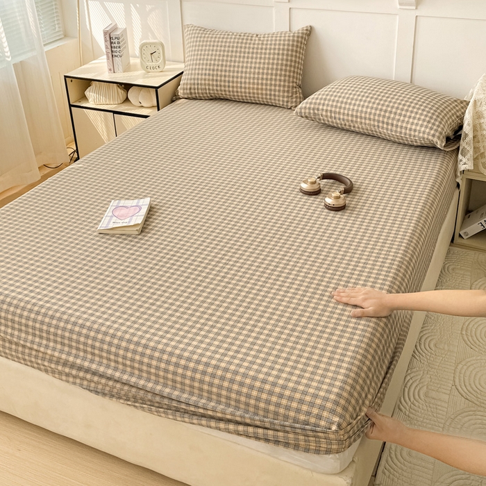 91家纺网 家纺一手货源 找家纺 2025新款全棉水洗棉套件-单床笠 春野咖