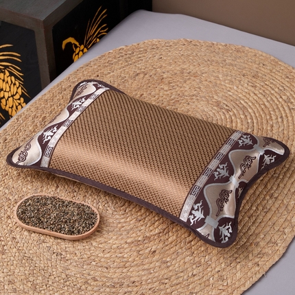 织布人2025新款荞麦枕夏季凉感冰藤枕头竹面硬枕茶叶茉莉花夏凉枕头  夏凉圆角冰藤-咖色【35*55荞麦枕】