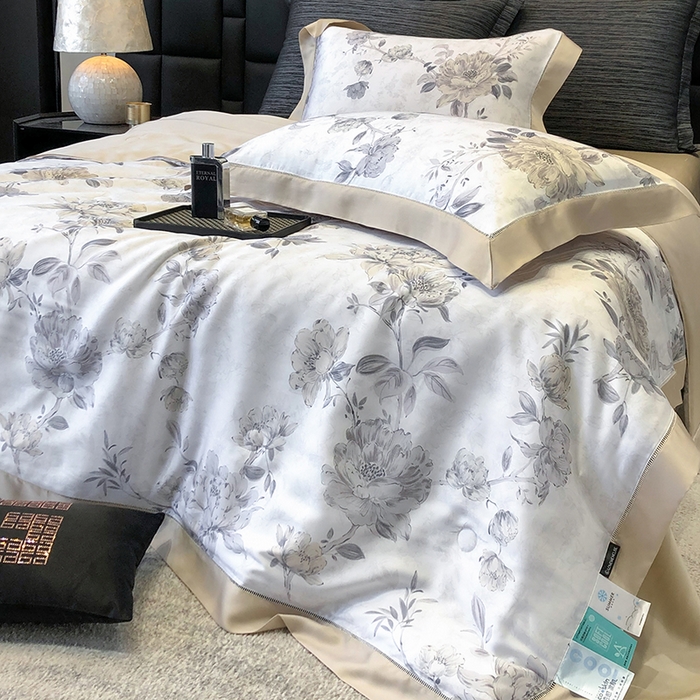 91家纺网 家纺一手货源 找家纺 若未家居 LOVEWE HOUSE 2025新款兰精天丝印花夏被及夏被四件套 芍药连枝（床单款+床盖款）