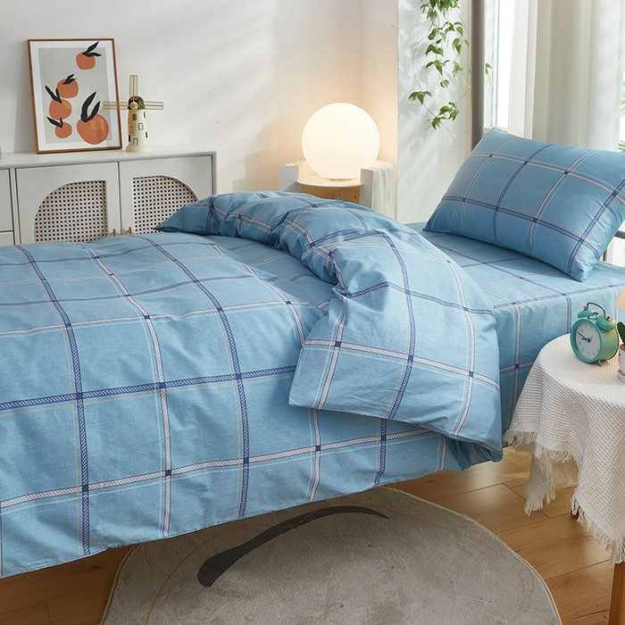 91家纺网 家纺一手货源 找家纺 全美家居 2025新款全棉学生款宿舍纯棉三六件套全棉三件套羽丝绒被备货充足 时尚悦格 蓝