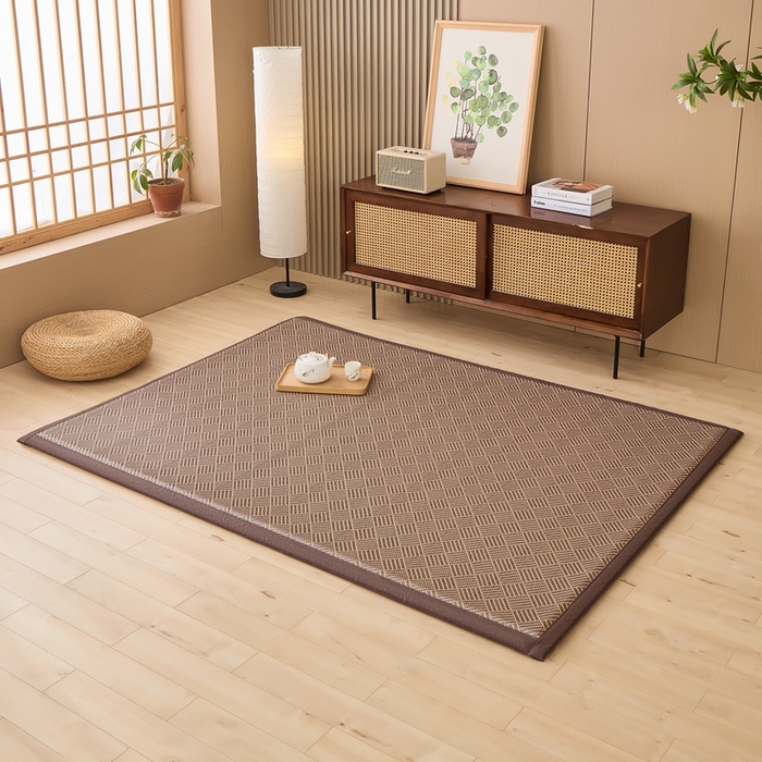 91家纺网 家纺一手货源 找家纺 绒艺席业 2025新款PE藤席地垫 饼干花 灰色