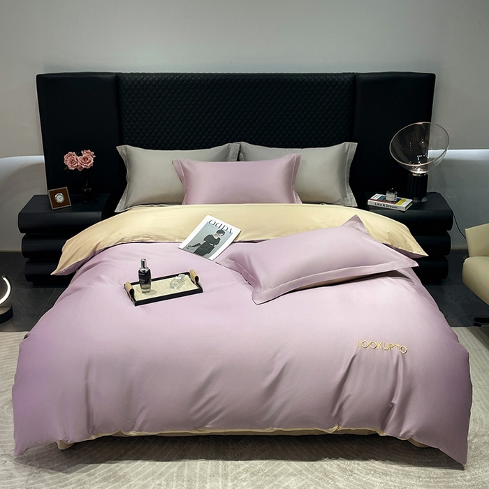91家纺网 家纺一手货源 找家纺 皇寝世家家居 2025新款全棉纯棉A类100s长绒棉四件套刺绣绣花纯色贡缎床单款-诗雅 诗雅-浅紫色