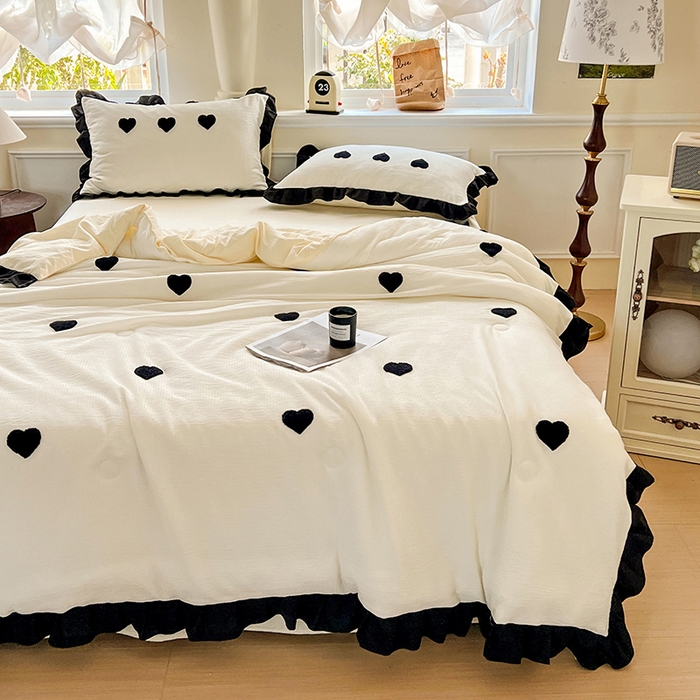 91家纺网 家纺一手货源 找家纺 梦之岛 2025新款韩版小泡泡水洗棉毛巾绣四件套-蝶梦 蝶梦爱心-奶白