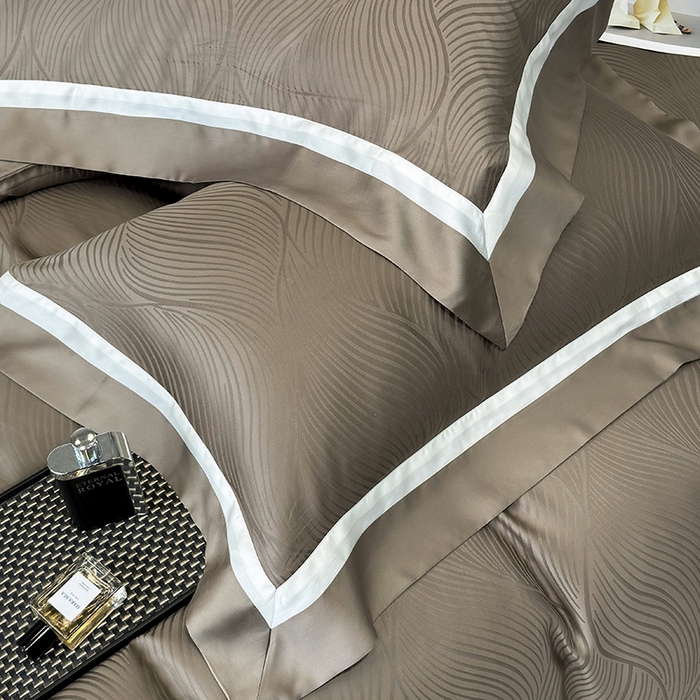 91家纺网 家纺一手货源 找家纺 若未家居 LOVEWE HOUSE 2025新款天丝提花套件撞色轻奢风四件套-天丝布拉格 天丝布拉格 美拉德棕