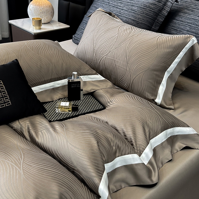 91家纺网 家纺一手货源 找家纺 若未家居 LOVEWE HOUSE 2025新款天丝提花套件撞色轻奢风四件套-天丝布拉格 天丝布拉格 美拉德棕