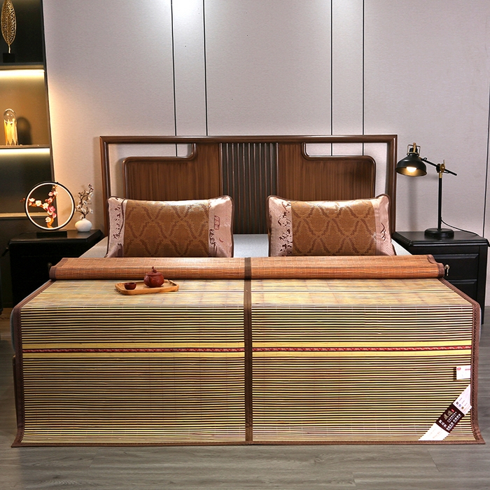 91家纺网 家纺一手货源 找家纺 鸣创 2025新款碳光竹席艾草驱蚊凉席草席藤席 精品木纹