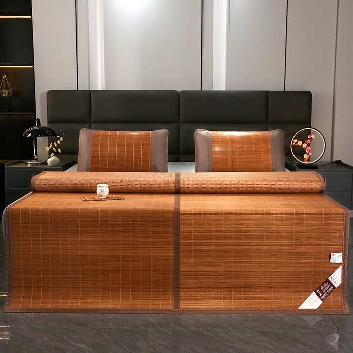 91家纺网 家纺一手货源 找家纺 森璐家纺 2025新款茶香养生竹席藤席草席冰丝席凉席子 亲肤碳化席-反面亚草