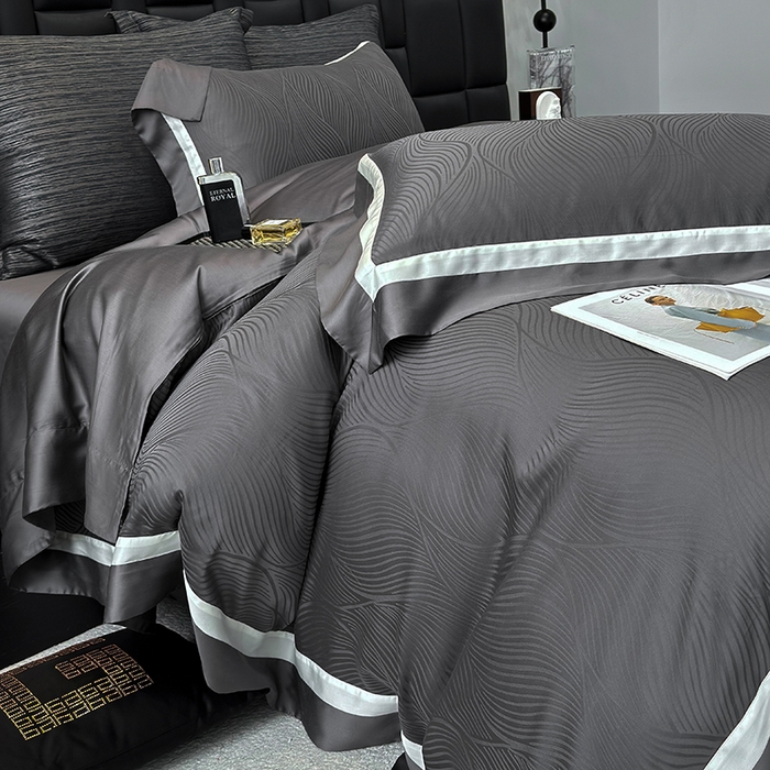 91家纺网 家纺一手货源 找家纺 若未家居 LOVEWE HOUSE 2025新款天丝提花套件撞色轻奢风四件套-天丝布拉格 天丝布拉格 玄灰