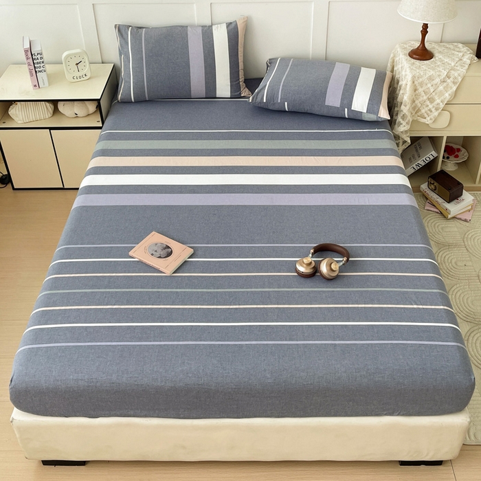 91家纺网 家纺一手货源 找家纺 2025新款全棉水洗棉套件-单床笠 流年灰