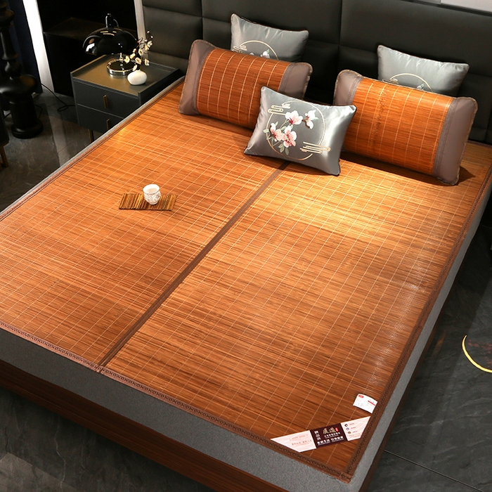 91家纺网 家纺一手货源 找家纺 森璐家纺 2025新款茶香养生竹席藤席草席冰丝席凉席子 亲肤碳化席-反面亚草