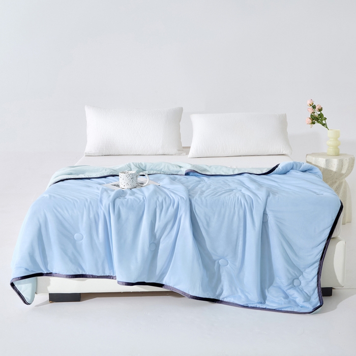 91家纺网 家纺一手货源 找家纺 丝薇雅 2025新款凉感丝夏被冰淇淋夏凉被 黑边-圆圈天蓝