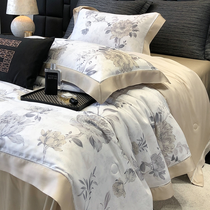 91家纺网 家纺一手货源 找家纺 若未家居 LOVEWE HOUSE 2025新款兰精天丝印花夏被及夏被四件套 芍药连枝（床单款+床盖款）