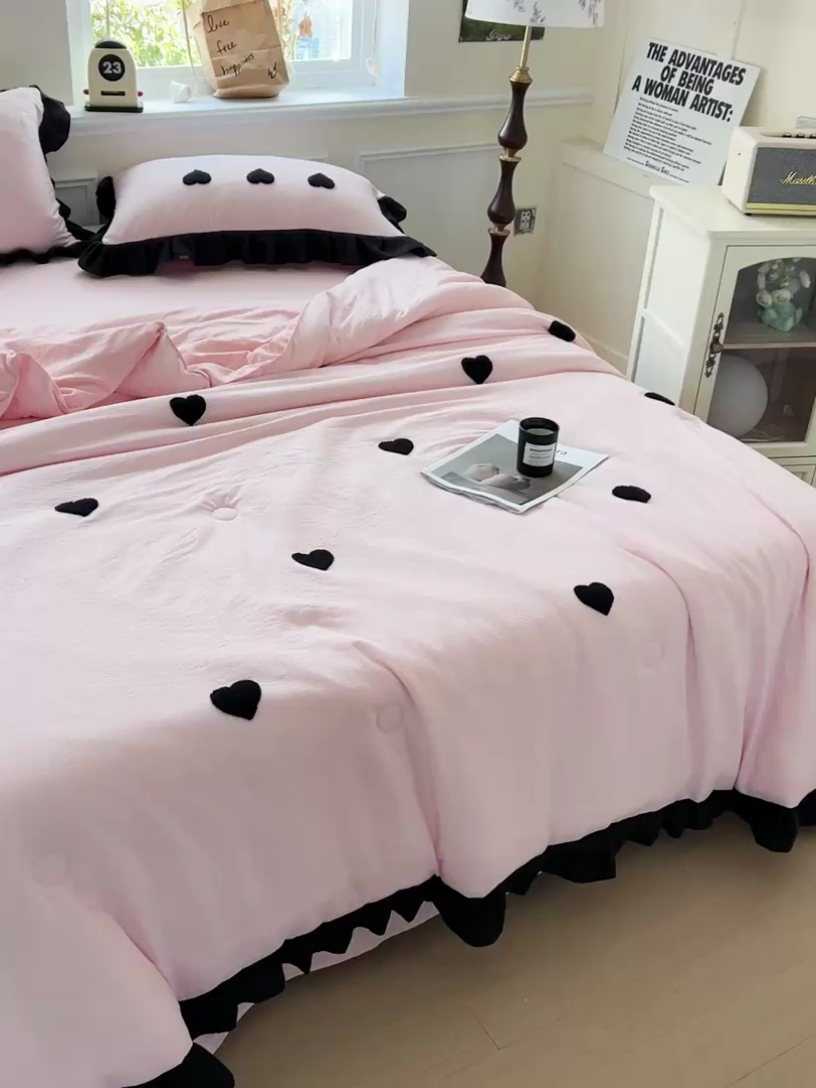 91家纺网 家纺一手货源 找家纺 梦之岛 2025新款韩版小泡泡水洗棉毛巾绣四件套-蝶梦 蝶梦爱心-玉