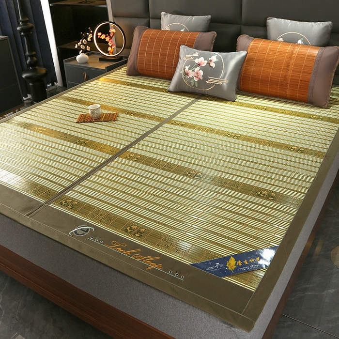 91家纺网 家纺一手货源 找家纺 森璐家纺 2025新款茶香养生竹席藤席草席冰丝席凉席子 熊猫绿-反面冰藤