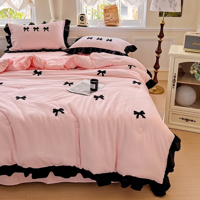 91家纺网 家纺一手货源 找家纺 （总）梦之岛 2025新款韩版小泡泡水洗棉毛巾绣四件套-蝶梦