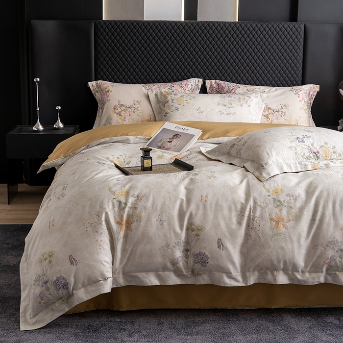 91家纺网 家纺一手货源 找家纺 皇寝世家家居 2025新款60S新疆长绒棉数码印花全棉床上四件套纯棉床品套件 蝶舞