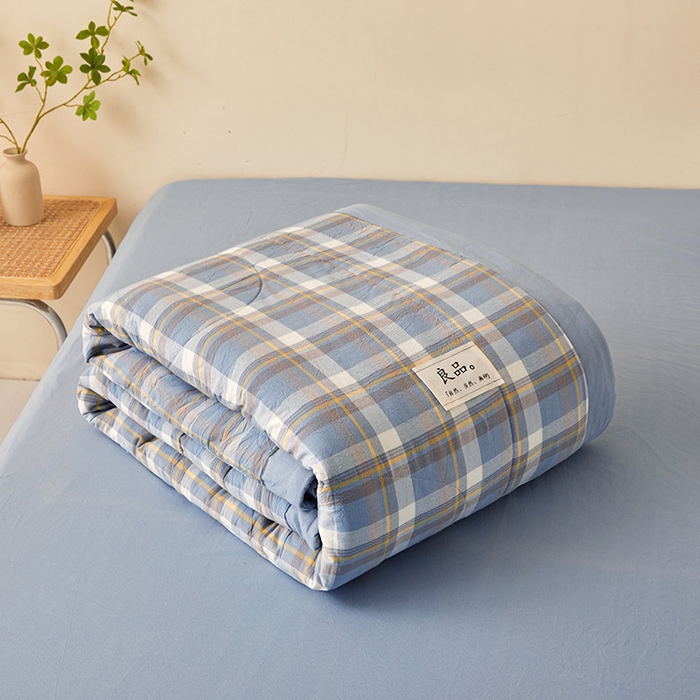 91家纺网 家纺一手货源 找家纺 秋泽家纺 2025新款全棉色织水洗棉棉花夏被夏凉被空调被 简兮蓝