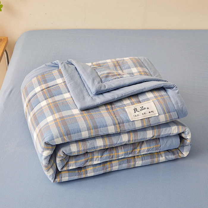 91家纺网 家纺一手货源 找家纺 秋泽家纺 2025新款全棉色织水洗棉棉花夏被夏凉被空调被 简兮蓝