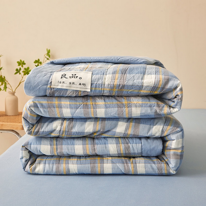 91家纺网 家纺一手货源 找家纺 秋泽家纺 2025新款全棉色织水洗棉棉花夏被夏凉被空调被 简兮蓝